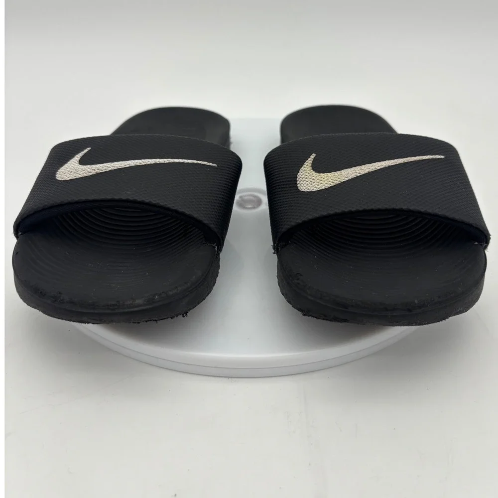 NIKE Boys Slides Toddler Black White Swoosh Kids Sandals Kawa Shoe Beach 12 Pool